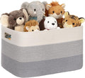 60L Laundry Basket with Leather Handles for Living Room Storage, Woven Rope Baskets Bin for Blanket, Kids Toy, Gifts, Wicker Hamper for Bedroom Dirty Clothes, Gradient Grey