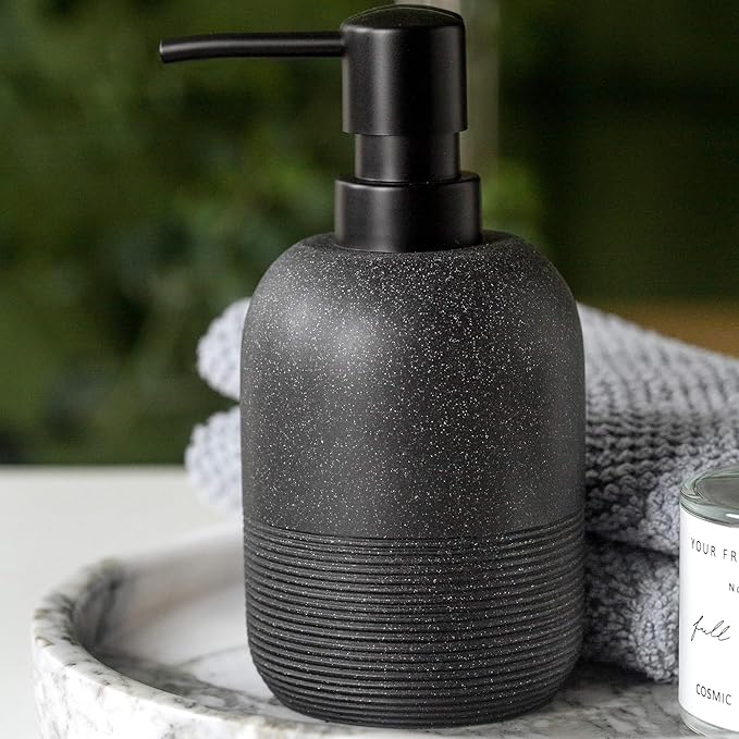 Matte Black Soap Dispenser Sets with Pump,Hand Soap and Lotion Dispenser for Bathroom Countertop,Morden Soap Dispenser for Kitchen-10.6oz.