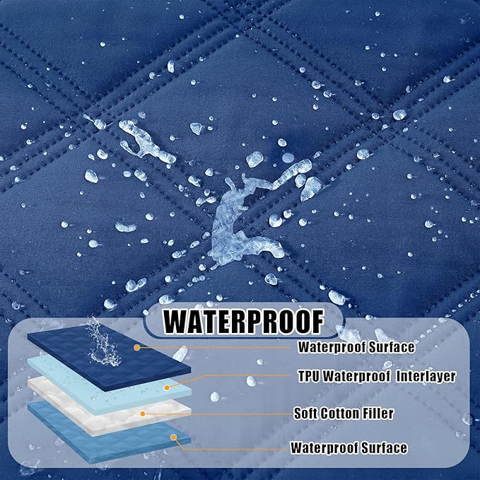 Smiry Waterproof Dog Bed Cover Blanket 82x82, Soft Reversible Pet Blanket, Washable Leakproof Cats Dogs Couch Cover for Sofa, Couch, Furniture, Lattice, Navy/Blue