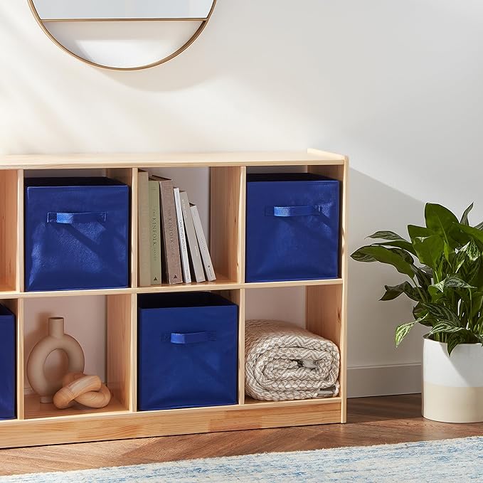 Amazon Basics Cube Organizer Storage Bins Handles,Collapsible Fabric,10.5"x10.5"x11",Navy,6 Count (Pack of 5)