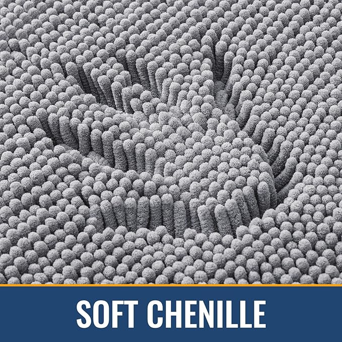 Arotive Bathroom Rugs 44x24, Extra Soft Absorbent Shaggy Chenille Bath Rugs, Machine Washable Rubber Backing Non-Slip Bath Mats for Bathroom Floor Tub and Shower, Home Decor Accessories, Grey