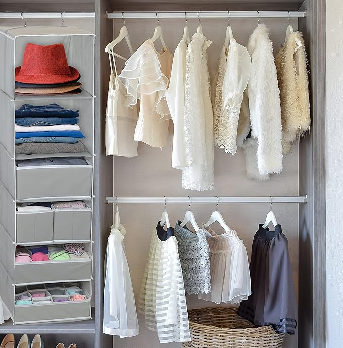 Simple Houseware 6 Shelf Hanging Closet Organizer with 5 Drawers Storage, Gray