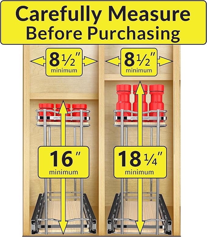 LYNK PROFESSIONAL® Élite™ Pull Out Spice Rack Organizer for Inside Kitchen Cabinets - 6" x 21" - Slide Out Drawer – Wood/Chrome Sliding Spice Organization for cabinet - Spice Racks - 2 Tier