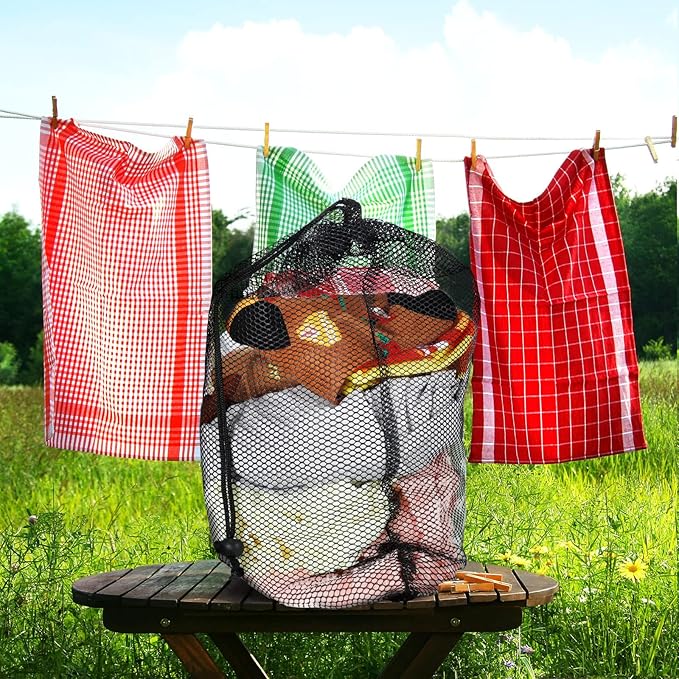 TecUnite 10 Pcs Mesh Bags Drawstring Laundry Bags Large Nylon Mesh Gift Dishwasher Bag with Sliding Drawstring for Kitchen Jewelry Gifts Wedding Favor Home(12 x 16 Inch,Black)