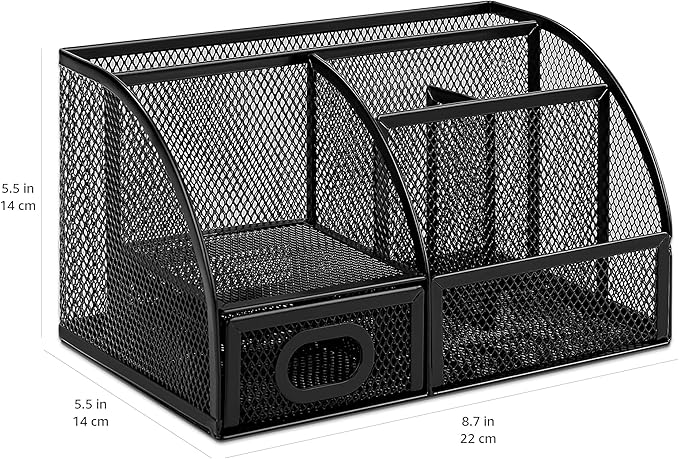 Amazon Basics Pen Holder and Desk Organizer, Office Supplies Storage Caddy, 9.1" x 5.9" x 5.5", Black