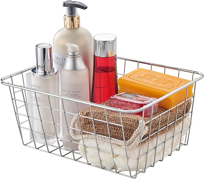Wire Kitchen Storage Basket 5 Packs,Perfect Pantry Organization Accessories Baskets,Laundry Basket,Countertop Organization,Suitable for Kitchen,bathroom,bedroom,Tabletop,Stackable,Chrome