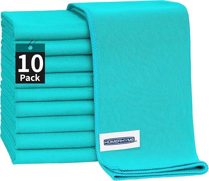 HOMERHYME Microfiber Cleaning Cloth - 10 Pack Glasses Cleaning Cloth, 16" x 14" Window Cleaning Rags, Streak Free Lint Free Polishing Cloths Wipes for Eye Glass, Stainless Steel, Windshield, Turquoise