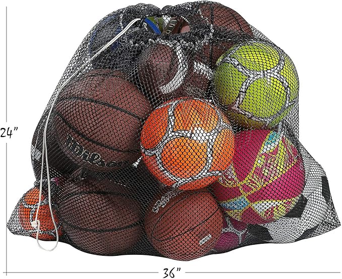 Mesh Equipment Bag - 32” x 36” and 24” x 36” - Adjustable, sliding drawstring cord closure. Perfect mesh bag for parent or coach, making it easy to transport and keeping your sporting gear organized.