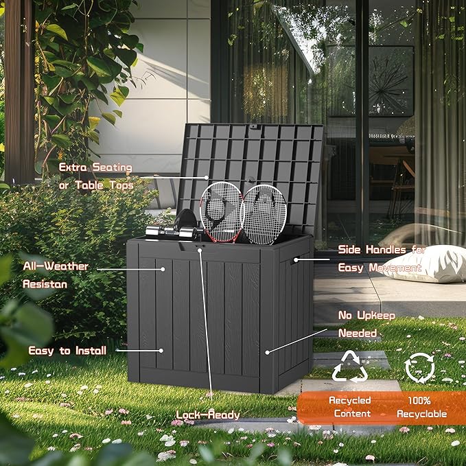 30 Gallon Outdoor Storage Box, Resin Deck Boxes Waterproof, Indoor Outdoor Bin for Package Delivery, Patio Cushions, Gardening Tools, Lockable, UV Resistant