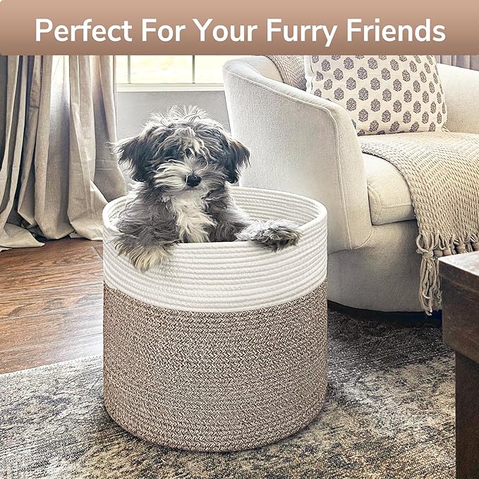 Goodpick 15.8 x 15.8 x 13.8 Inches Blanket Basket - Cotton Rope Baskets for Blankets & Toys, Nursery & Living Room Decor (Soft Material Design)