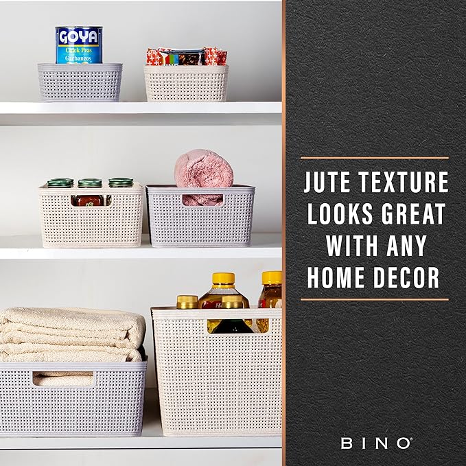 BINO | Woven Plastic Basket | XS (Natural), 5-Pack | THE JUTE COLLECTION | Home Organization, Space - Saving Storage, Stylish Design | Jute Basket | Plastic Storage Basket
