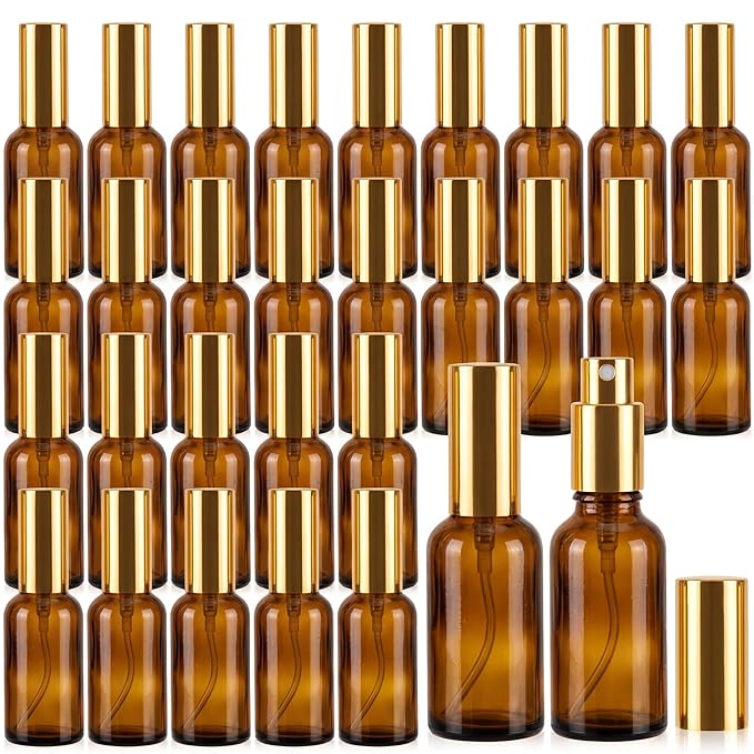 Roshtia 30 Pcs 2 Oz/ 60 ml Amber Glass Spray Bottle Refillable Perfume Atomizer Clear Decorative Empty Bottles with Fine Mist Sprayer Pump for Face Body Travel