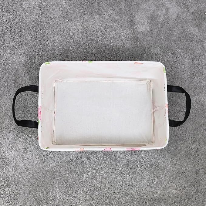 LANGYASHAN Rectangular Storage Bin Collapse Canvas Fabric Cartoon Storage Basket with Handles for Organizing Home Kitchen Boys and Girls Toys Office Closet Shelf Baskets (Rec Pink Butterfly)