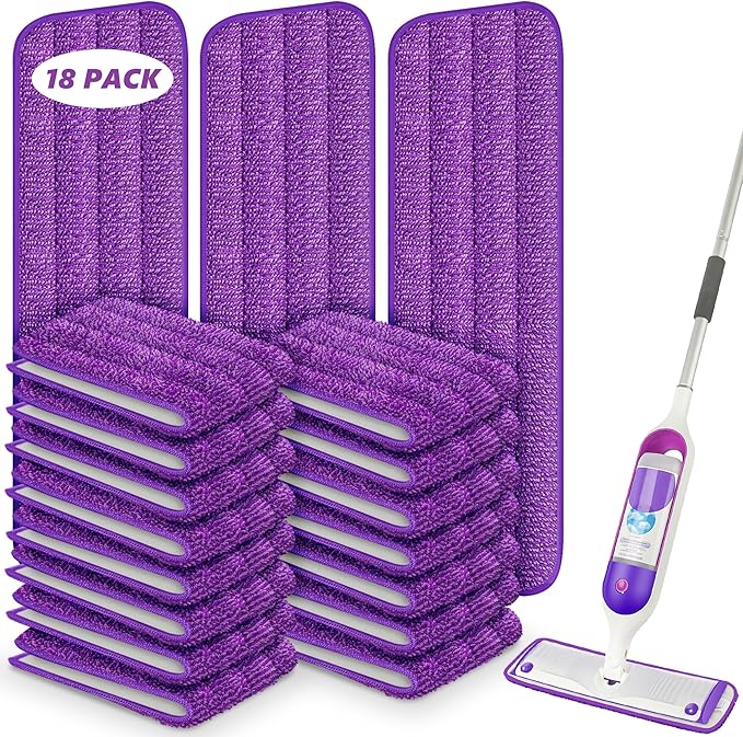 18 Pack Reusable Mop Pads Compatible with Swiffer PowerMop, Wood Floor Pads Microfiber Mop Replacement Refills Machine Washable for All Floor Surfaces