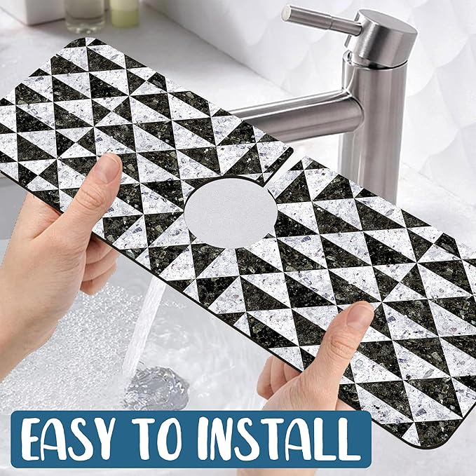 Granite Floor Tiles Sink Faucet Absorbing Mat Mosaic Texture Super Absorbent Fast Drying Mat Sink Gadgets Behind Faucet Sinkmat for Kitchen Bathroom, 15.5"x5.5"