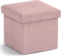 Ornavo Home Small Storage Ottoman Foldable Collapsible Cube Square Linen Ottoman Foot Rest Stool Seat, for Living Room, Bedroom, Home Office, Dorm - 12 x 12 x 12, Pink