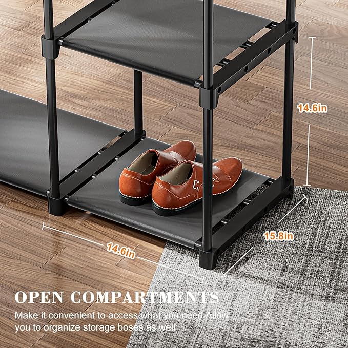 Portable Closet, Freestanding Wardrobe Closet Organizers and Storage,Open Clothing Racks for Hanging Clothes with 4 Shelves and 2 Hanging Rods，47.8x15.8x63.4 Inches