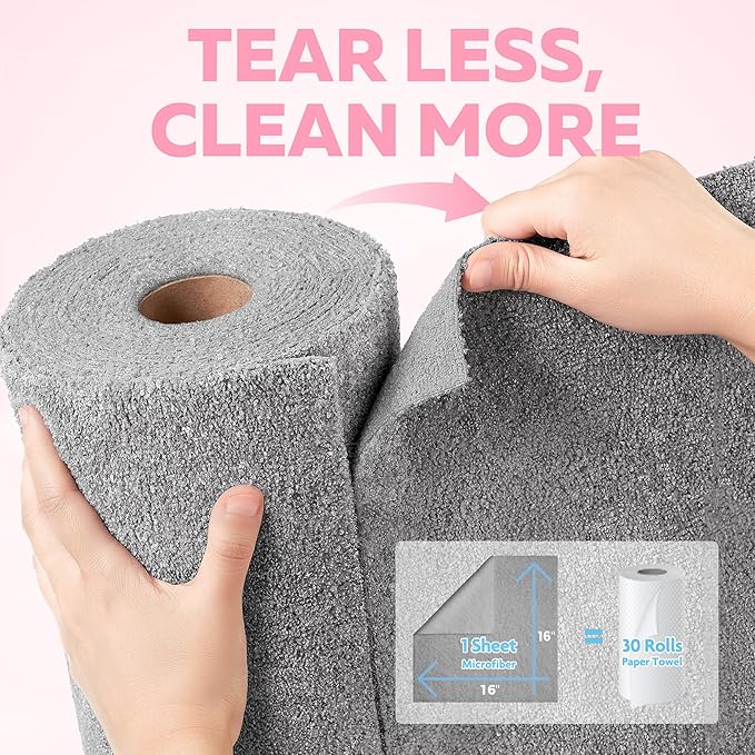 Fantasticlean XL Tear-Away Microfiber Cleaning Cloth Roll, 16'' by 16''- 36 Sheets, Thick & Large Detailing Towels, Ultra Absorbent, Lint-Free Reusable Wipes for All-Around Cleaning (Glossy Grey)