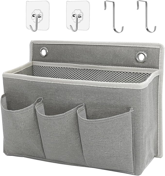 Someteth Wall Hanging Organizer Bag/Hanging Baskets with Large Mesh Compartment & 3 Pockets，Over the Door Hanging Organizer Space Saving Storage for Bedroom,RV Camper, Closet (Gray - 1 Pack)