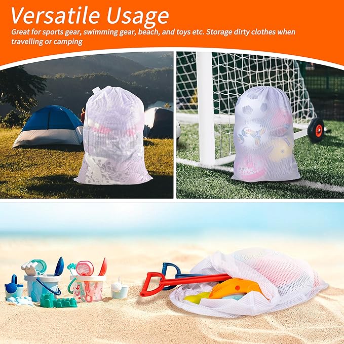 Polecasa Diamond Mesh Laundry Bags,2Pcs 30 x 36 inches Heavy Duty Mesh Laundry Bags with ID Tag and Drawstring Closure, Extra Large Laundry Hamper Liner, Laundry Bag for Travel, Sports,Dorms (White)