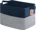 Goodpick Woven Baskets for Organizing, 18" x 14" x 12" Large Storage Basket for Living Room Bedroom, Decorative Toy Baskets Storage Kids Rectangle Blanket Basket with Handles, Dark Blue