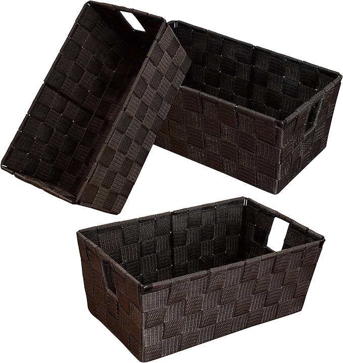 homyfort Woven Shelf Storage Tote Basket Bins Container, Storage Boxes Cube Organizer with Built-in Handles for Bedroom, Office, Closet, Clothes, Kids Room, Nursery 3pack(Brown)