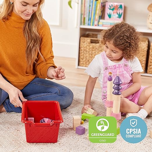 ECR4Kids Scoop Front Storage Bins, Multipurpose Organization, Red, 10-Piece