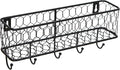 MyGift Wall Mounted Metal Entryway Mail Holder and Key Organizer Rack with 5 Hooks, Decorative Storage Basket and Hanger Hooks for Keys, Lanyard, Keychain, Light Coat