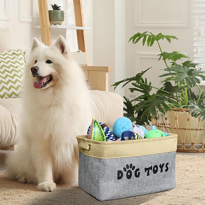 PET ARTIST Dog Toy Basket, Collapsible Dog Toy Bin Box with Comfortable Handles, Large Pet Toy Storage Basket Organizer for Accessories, Toys, Coat & Clothing, Blanket & Leash, Gray, 15"x11"x9" | Collapsible, Dog Toy Bin Box, Large, Organizer, for Acce...