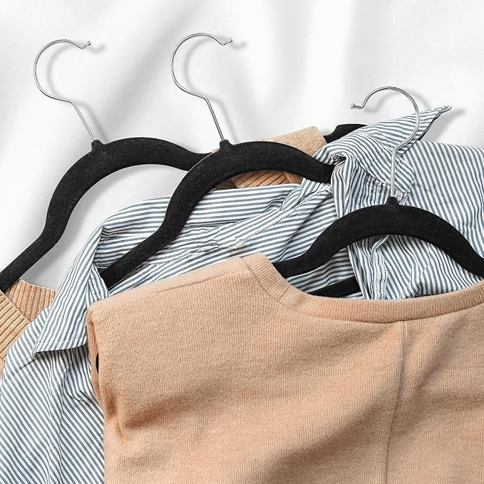 Casafield 50 Velvet Kid's Hangers - 14" Size for Children's Clothes - Black