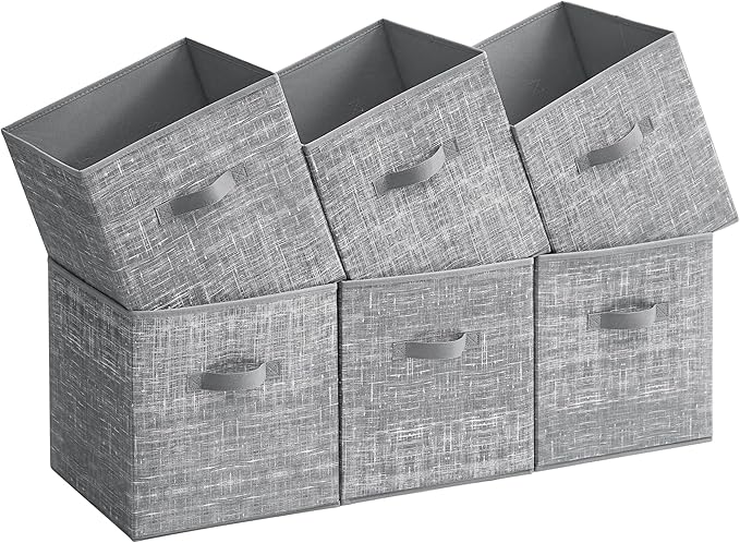 SONGMICS Storage Cubes, 13-Inch Non-Woven Fabric Bins with Double Handles, Set of 6, Closet Organizers for Shelves, Foldable, for Clothes, Cattail Gray UROB033G01
