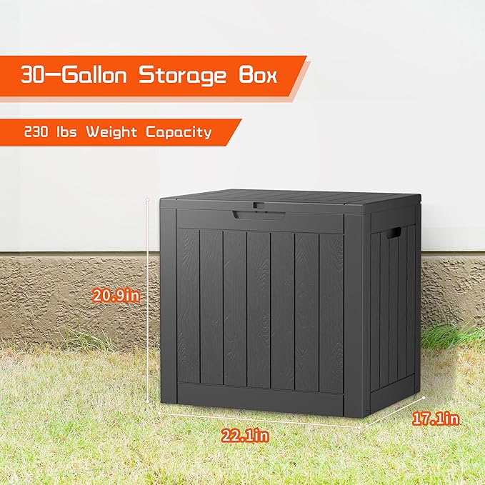 30 Gallon Outdoor Storage Box, Resin Deck Boxes Waterproof, Indoor Outdoor Bin for Package Delivery, Patio Cushions, Gardening Tools, Lockable, UV Resistant