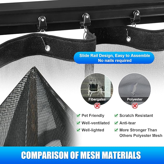 Sliding Garage Door Screen 16x8FT for 2 Car Garage Doors, Magnetic Garage Screen Door with Track Closure, Thicker 265g/㎡ Mesh, 16x8Ft Retractable Garage Door Screen(Patent has Been published)