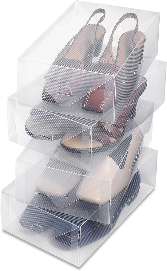 Whitmor Clear Vue Women's Shoe Box, Set of 4, White, 4 Count