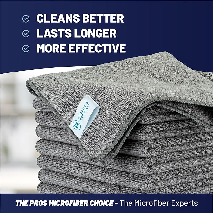 MW Pro Microfiber Cleaning Cloth | Gray | 12 Pack | 16” x 16” | All Purpose Microfiber Towels - Clean, Dust, Polish, Scrub, Absorbent