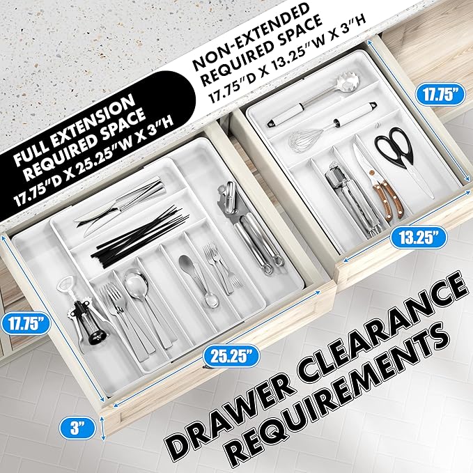 Simple Houseware Expandable & Adjustable Cutlery Drawer Organizer - Large Utensil and Flatware Tray for Kitchen Drawers, White