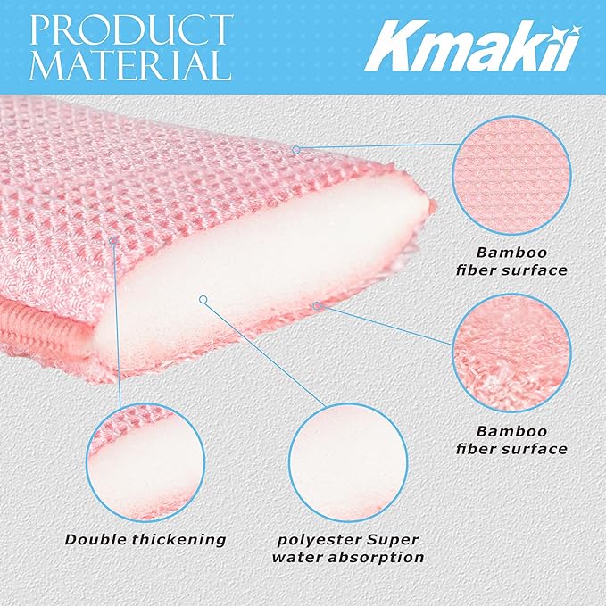 KMAKII Bamboo Kitchen Sponges Dish Sponge Super Absorbent Natural Dish Sponges, Red, Pack of 6
