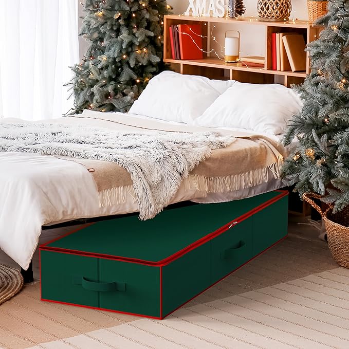 Simple Houseware 41.5" Wrapping Paper Storage Organizer - Fits 40 Rolls with Adjustable Straps, Interior Divider for Ribbons & Bows, 3 Clear Pockets for Gift Bags & Tools, 41.5''L x 16''W, Green
