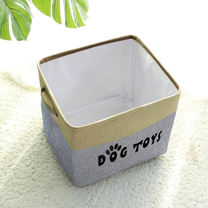 PET ARTIST Large Dog Toy Basket Bin - Rectangular Storage Box Chest Organizer for Dog Toys,Coats,Clothing,Apparel & Accessories & Blanket,Gray,15"x13"x12"