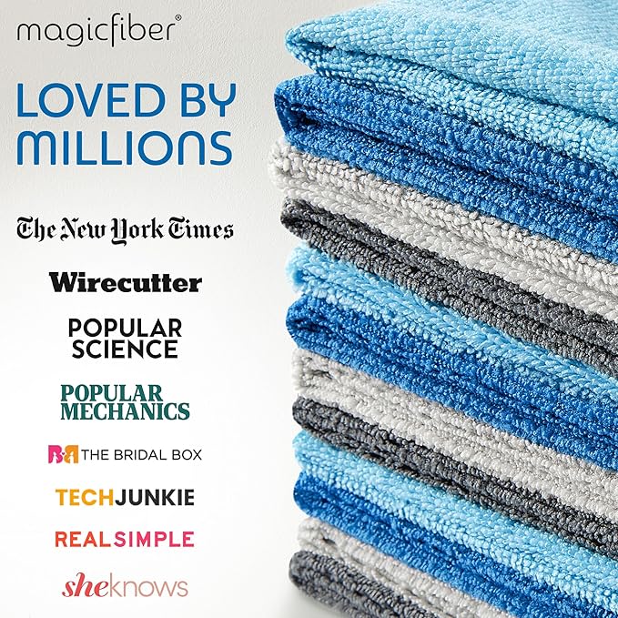 MagicFiber Microfiber Cleaning Cloth - 12 Pack, Large 13" x 11” Highly Absorbent Streak-Free Micro Fiber Cleaning Rags Towels for House, Car, Windows, Housekeeping, Household Dusting, Kitchen