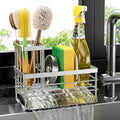 Cisily Sink Caddy Sponge Holder for Kitchen with Brush Holder and Stainless Steel Self Drain Tray, Rustproof Kitchen Sink Organizer for Sponge, Soap Dispenser Storage Accessories (Stainless Steel)