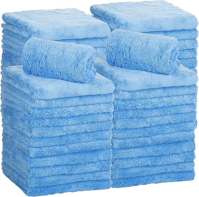 Shimeyao 30 Pcs 16 x 16 Inch Edgeless Microfiber Plush Towels for Cars Detailing Drying Wash Polishing Absorbent Cleaning Cloths, 500 GSM (Light Blue)
