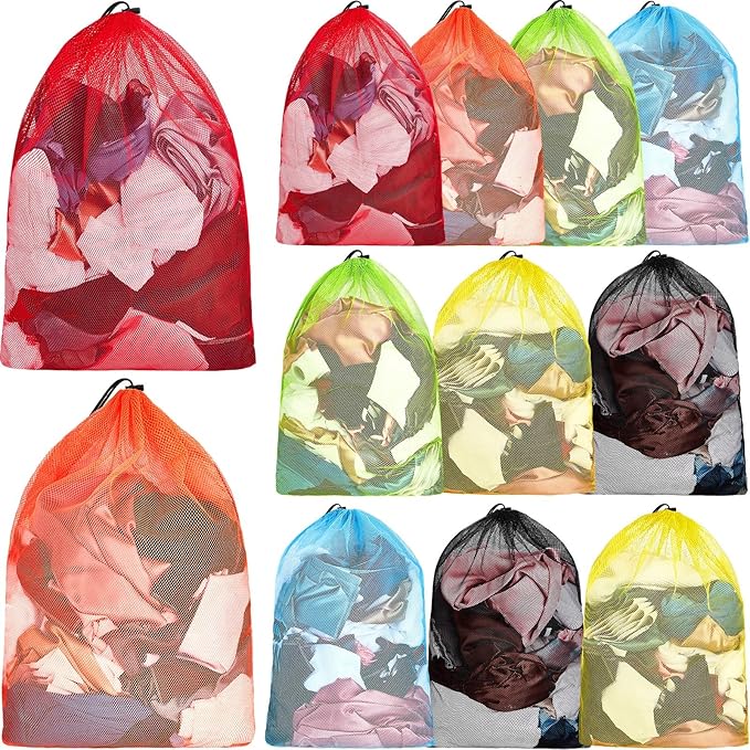 Berlune 12 Pcs 32 x 24 in Large Laundry Bags, Bulk Wash Set with Drawstring for Commercial Use, Dorms, Vacation Rentals, Laundromats, Apartments & Facilities Machine Washable Drawstring Pouch
