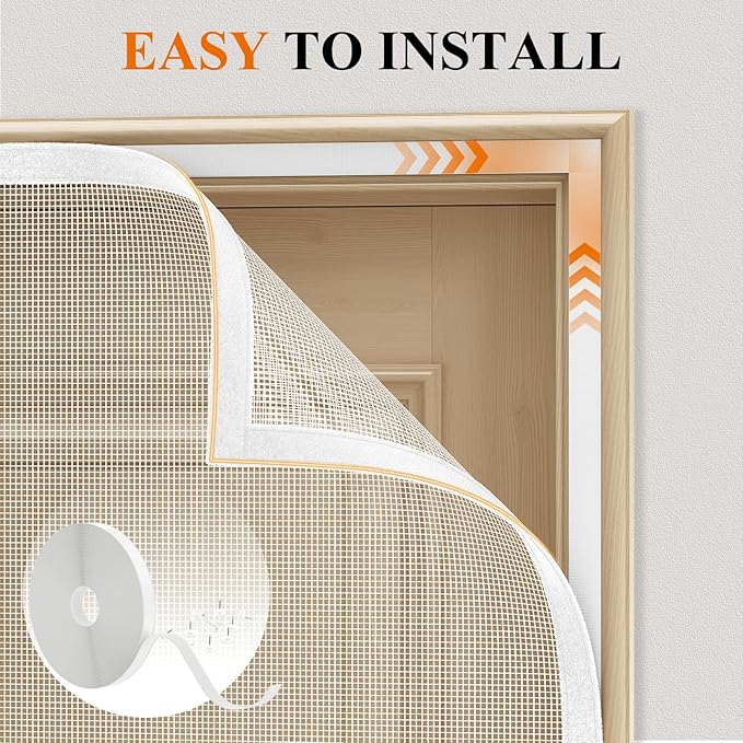 MAGZO Customized Magnetic Screen Door White, Reinforced Polyester Scratch-Proof, Keep Annoying Creatures Out, Easy Install with Strong-Adhesive Hook&Loop, Enjoy Beauty Sunshine and Let Fresh Air Flow