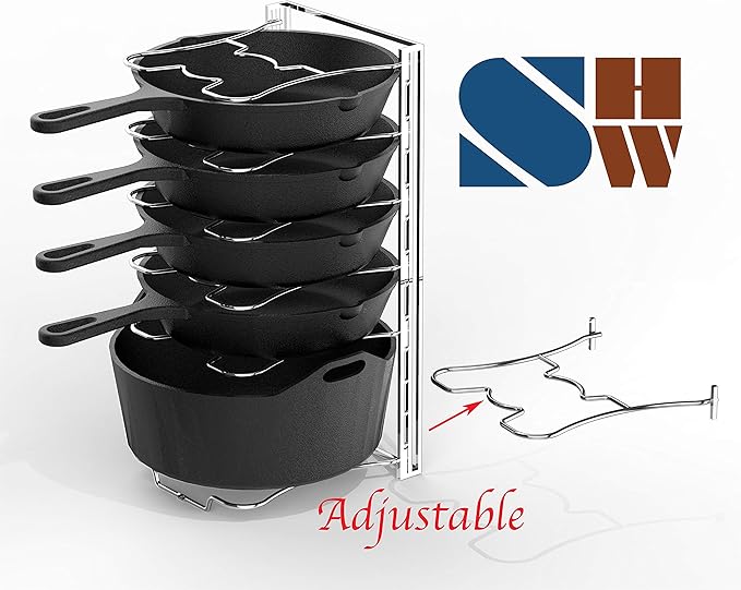 Simple Houseware 7 Adjustable Compartments Pot and Pan Organizer Rack Lid Holder, Chrome