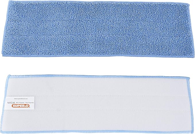 Superio Microfiber Mop Replacement Head, 16 inch Damp Mop Pad Refill for Miracle Mop Dusting and Spray Mop, attaches to Velcro mop(Blue, 2-Pack)
