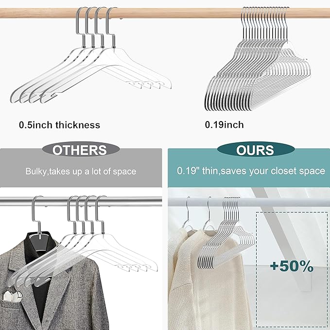 Quality Hangers Clear Plastic Hangers for Clothes | Multi Pack - Heavy Duty Hangers Space Saving Crystal Acrylic | 360 Degree Swivel Hook and Notches | 16.5 Inch (Clear, 200)