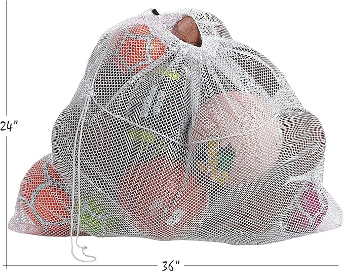 Mesh Equipment Bag - 32” x 36” and 24” x 36” - Adjustable, sliding drawstring cord closure. Perfect mesh bag for parent or coach, making it easy to transport and keeping your sporting gear organized.