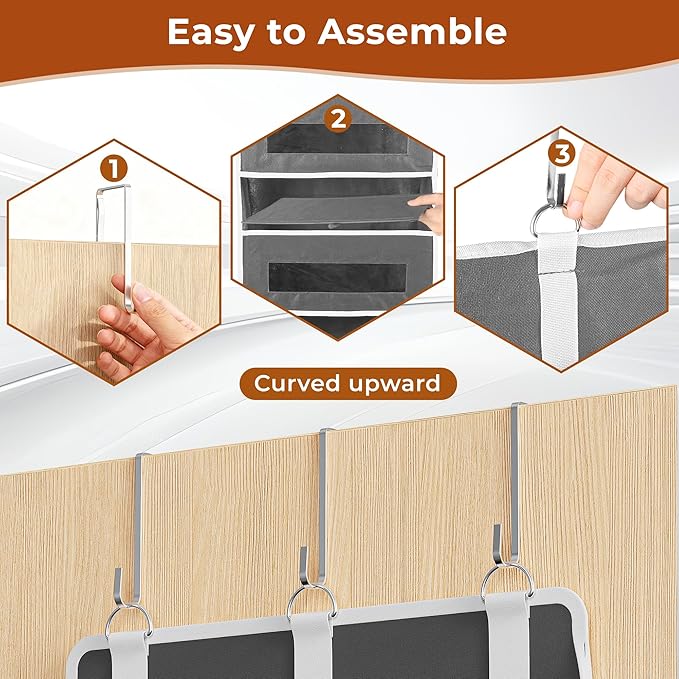 2 Packs 5-Tier Over the Door Organizer with 10 Side Mesh Pockets, 48 lbs Load Capacity, 3 Hooks Design, Hanging Storage Organizer with Clear Windows for Bathroom, Bedroom, Nursery, Kitchen-Grey