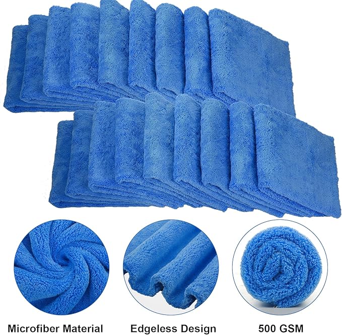 Shimeyao 30 Pcs 12.5 × 12.5 Inch Edgeless Microfiber Plush Towels for Cars Detailing Drying Wash Polishing Absorbent Cleaning Cloths, 500 GSM
